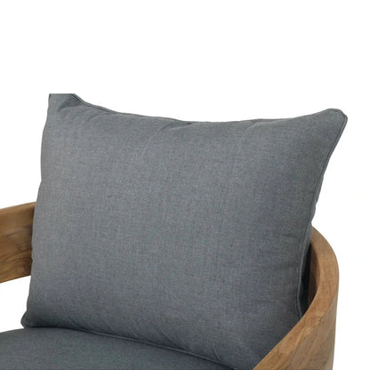 Outdoor Chair with grey cushion and Teak frame on a white background