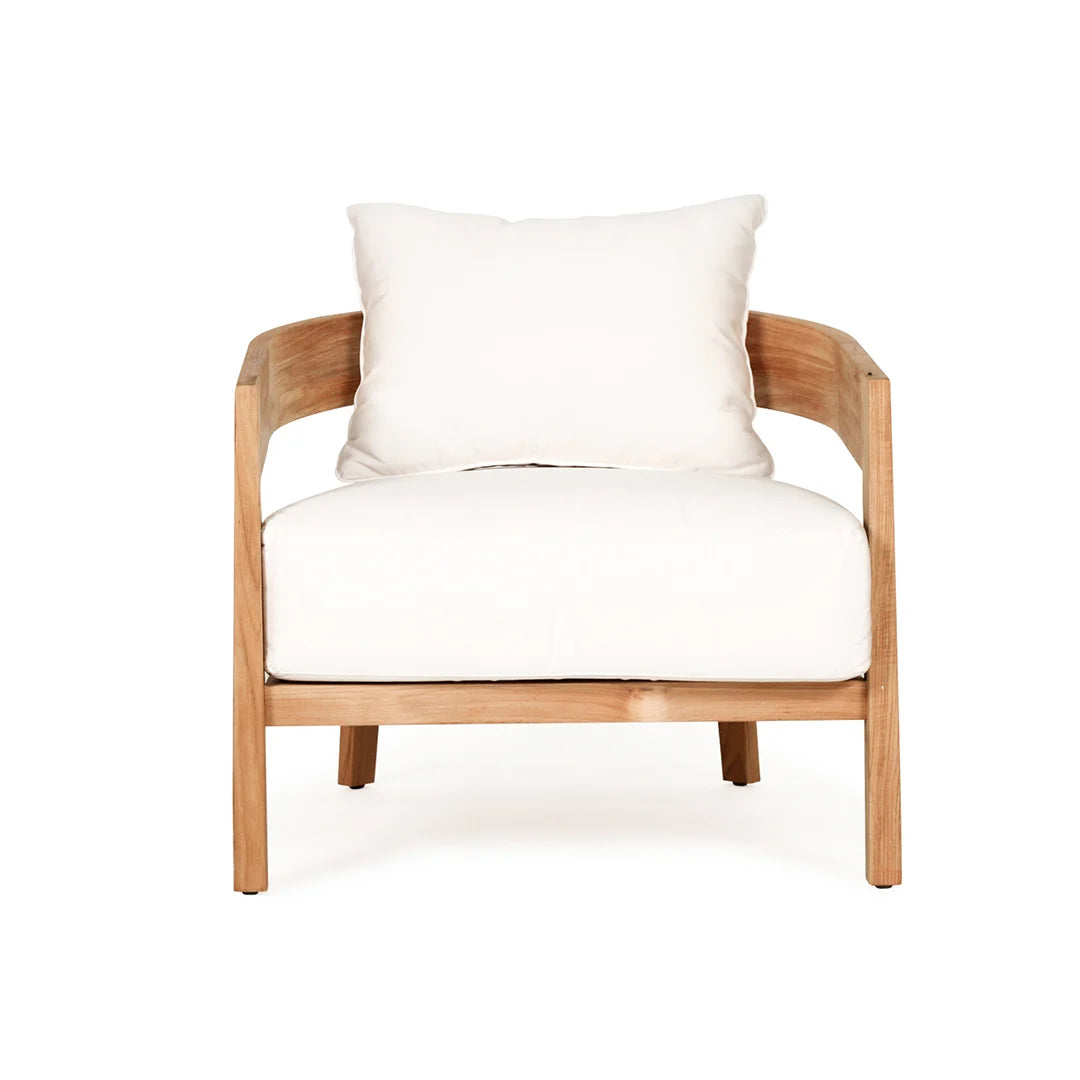 Wooden armchair with white cushion on a white background