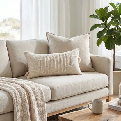 Modern coastal loungeroom featuring Sun Republic layla cushion