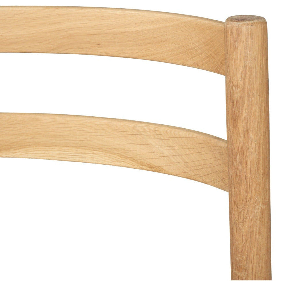 American Oak Kitchen Counter Stool with back rest and woven seat on a white background