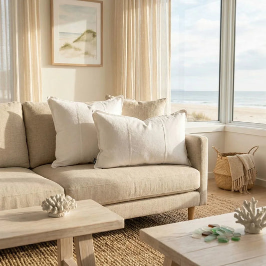 Luca Linen Cushion with Feather Insert - White | Two Sizes