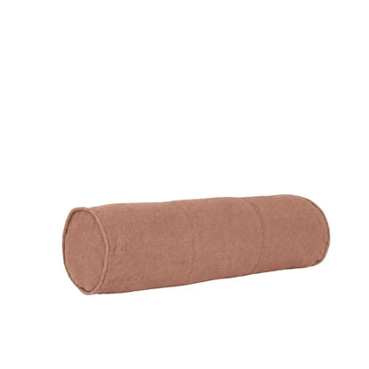 A cylindrical bolster pillow in a dusty rose or mauve color, shown against a plain white background.
