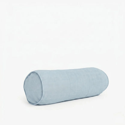 A light blue cylindrical bolster pillow with a textured linen-like fabric, shown on a clean white background.