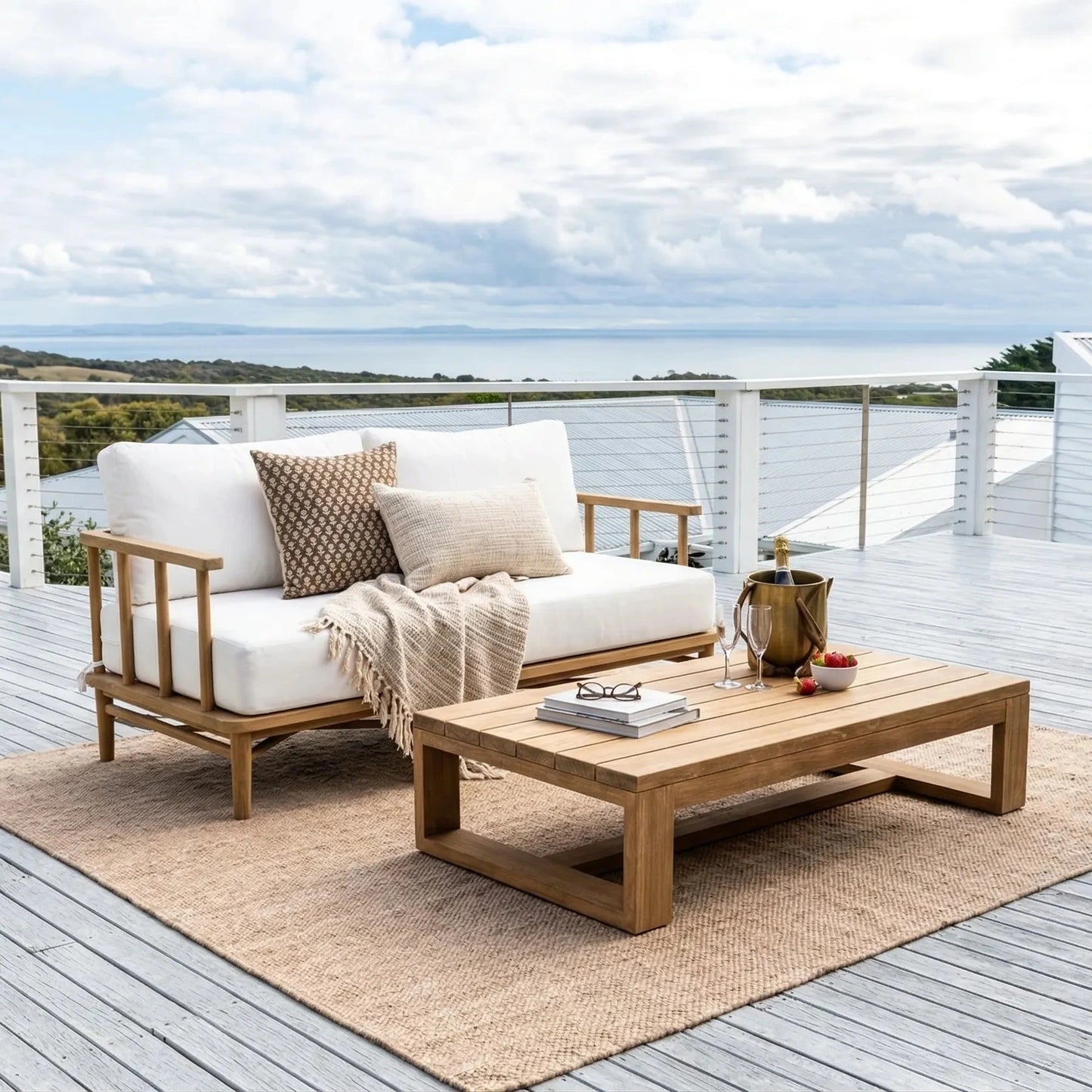 Malie Teak 2 Seater Outdoor Sofa – Solid Teak Frame