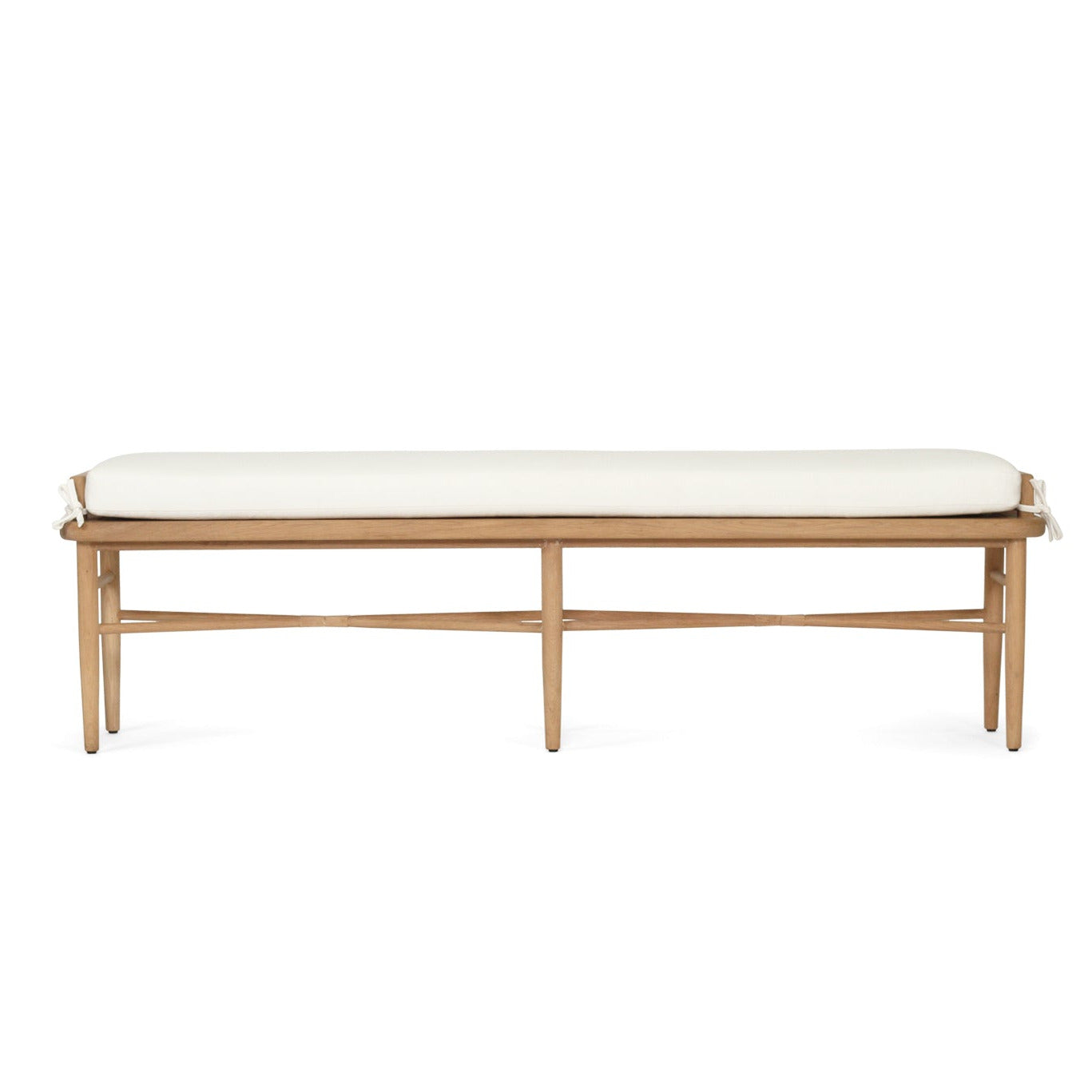Wooden bench with a white cushion on a white background
