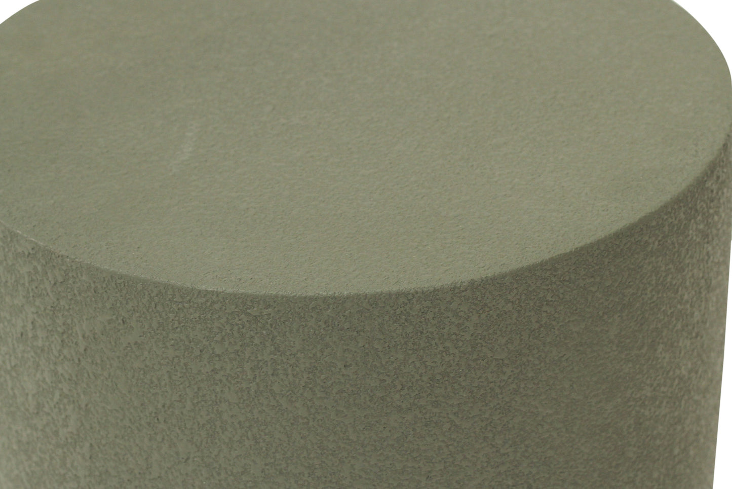 Moss green cylindrical side table on a white background