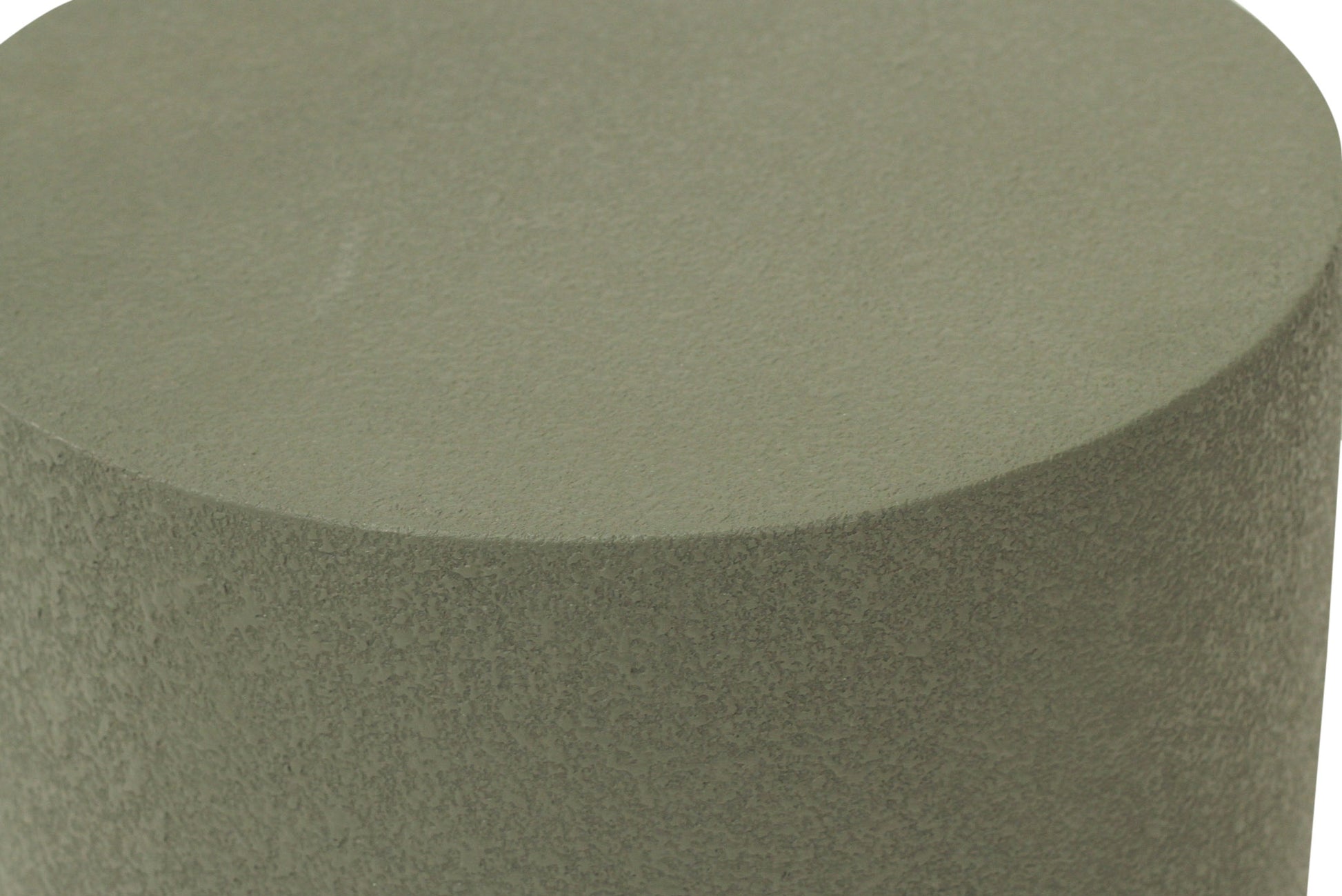 Moss green cylindrical side table on a white background