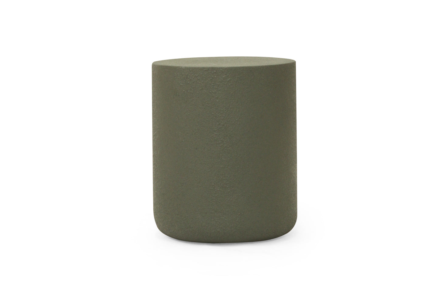 Green cylindrical side table on a white background