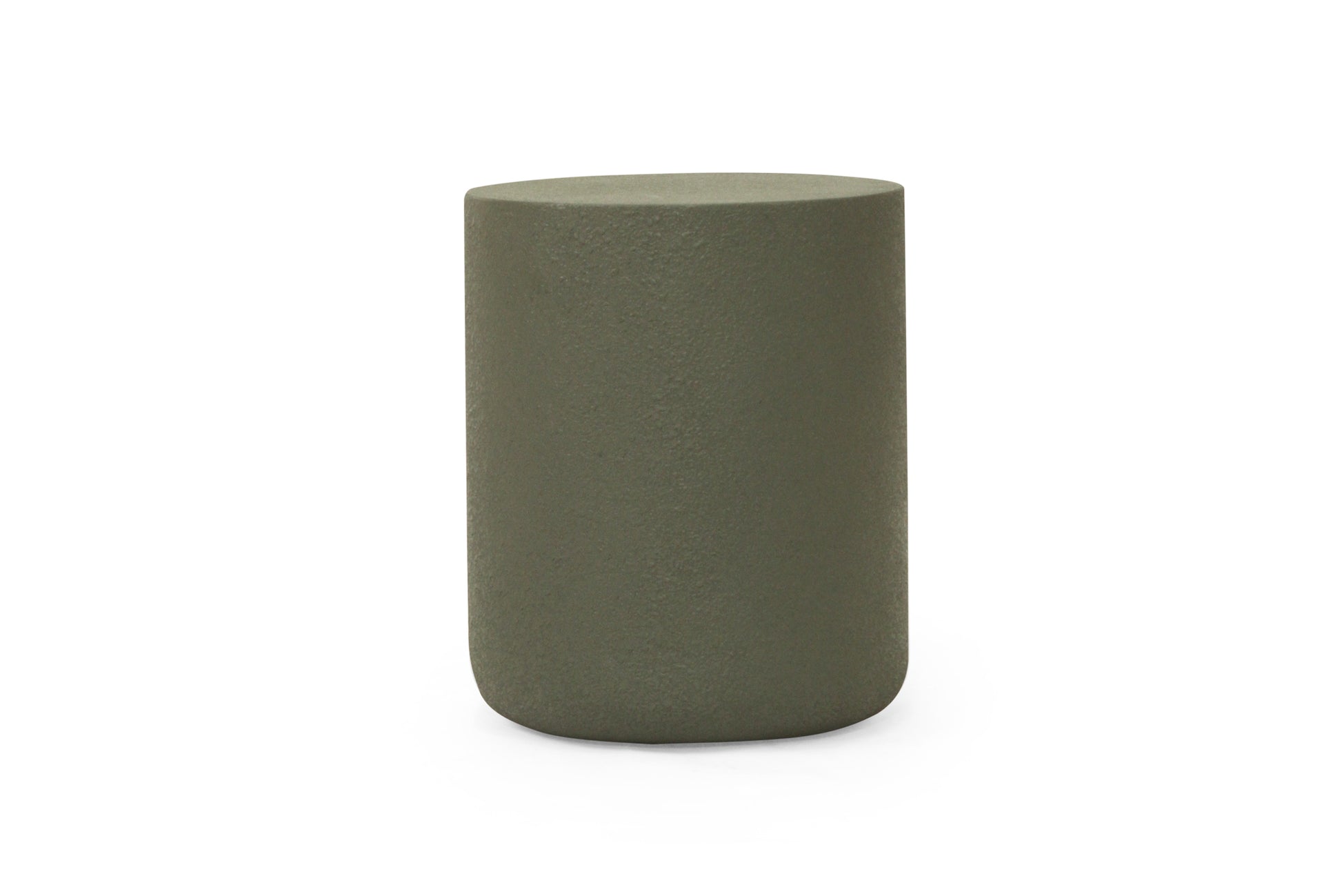 Green cylindrical side table on a white background