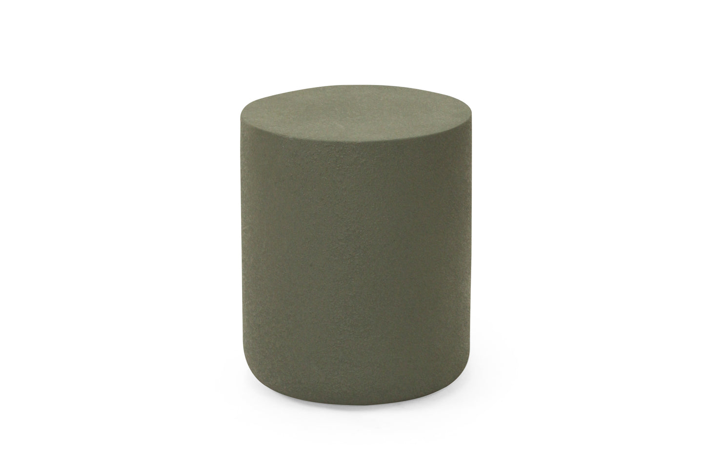 Green cylindrical side table on a white background