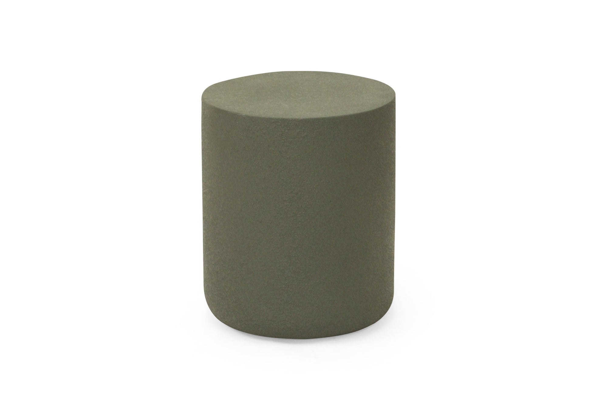Green cylindrical side table on a white background