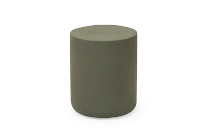 Green cylindrical side table on a white background