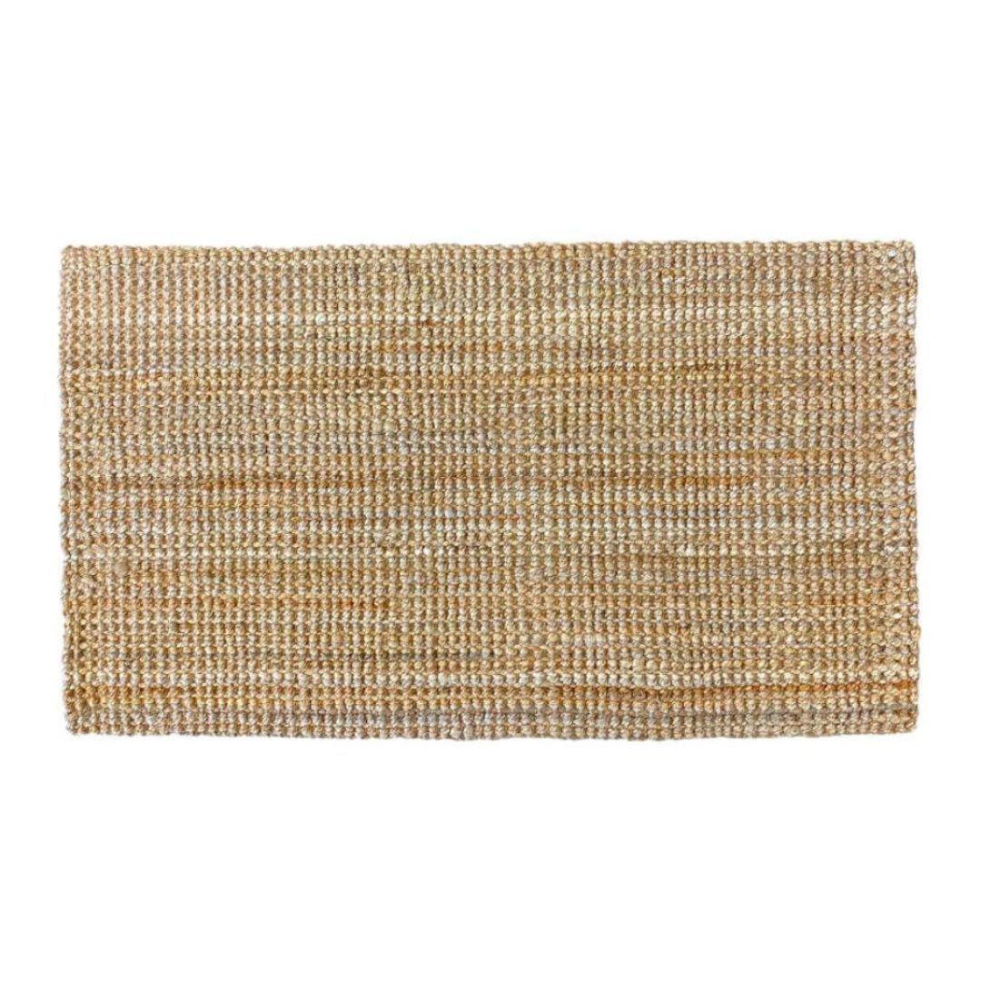 Rectangular jute rug on a white background