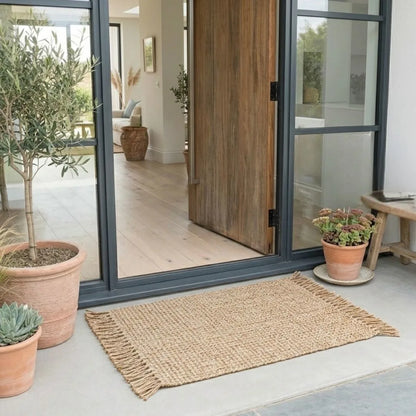 Organic Jute Floor Mat – Natural with Fringe