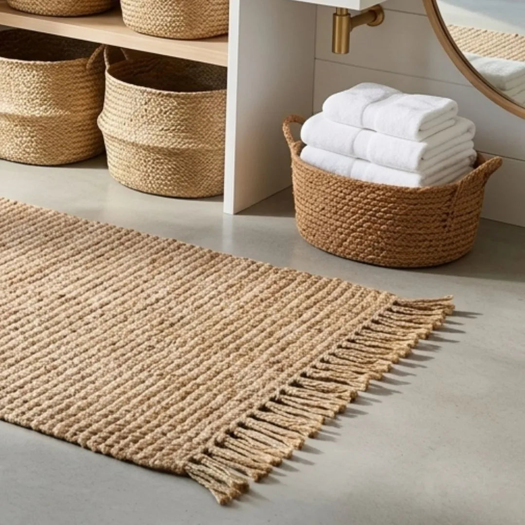 Organic Jute Floor Mat – Natural with Fringe