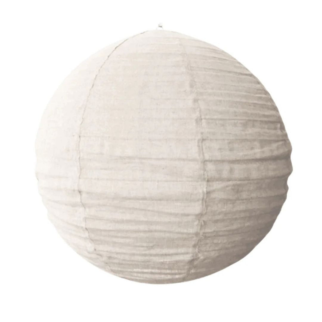 White linen round lantern pendant on a white background