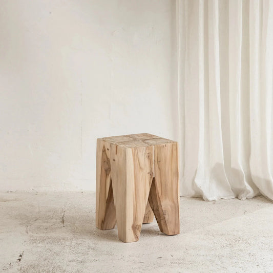 Natural Solid Teak Timber Square Rafi Peg Stool / Side Table Sun Republic