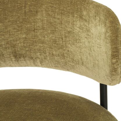 Ivy Olive green velvet upholstered dining chair with black metal legs on a white background