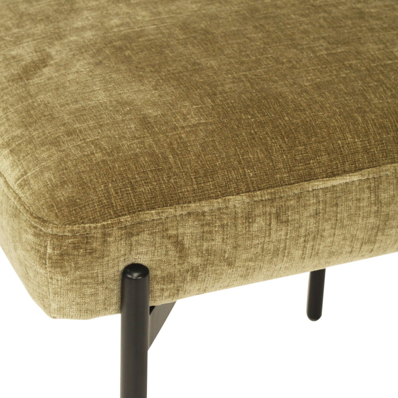 Ivy Olive green velvet upholstered dining chair with black metal legs on a white background