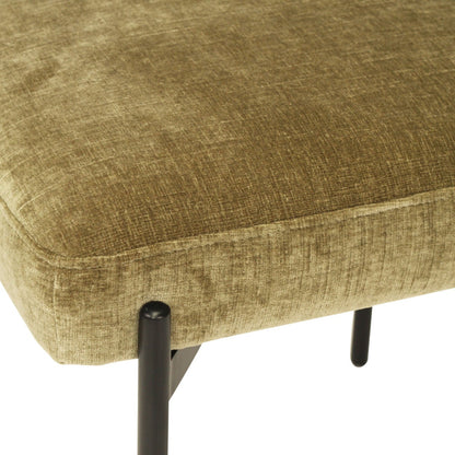 Ivy Olive green velvet upholstered dining chair with black metal legs on a white background