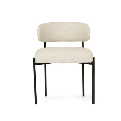 Beige chair with black metal frame on a white background
