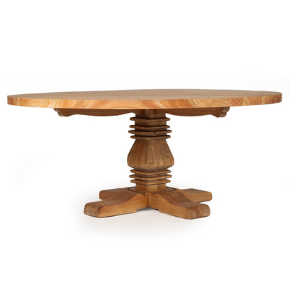 Wooden pedestal table on a white background