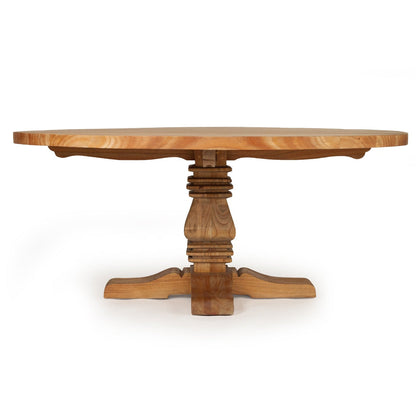 Wooden pedestal table on a white background