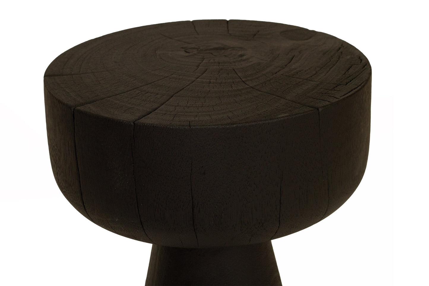 Wooden stool with a circular top on a white background