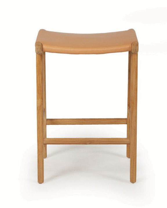 Natural Tan Leather and Teak stool