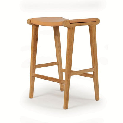 Natural Tan Leather and Teak stool