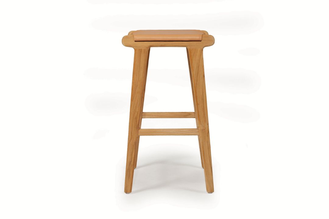 Natural Tan Leather and Teak stool