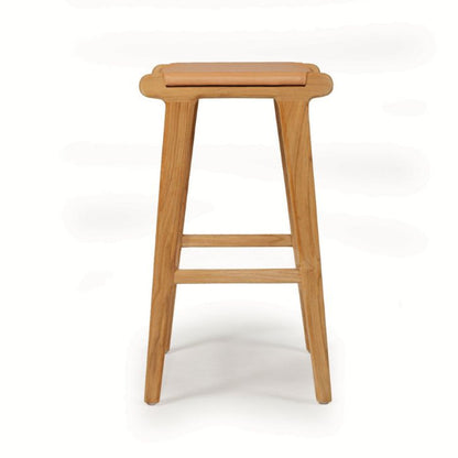 Natural Tan Leather and Teak stool