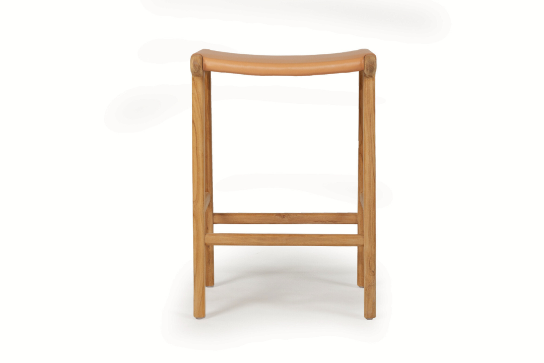 Natural Tan Leather and Teak stool