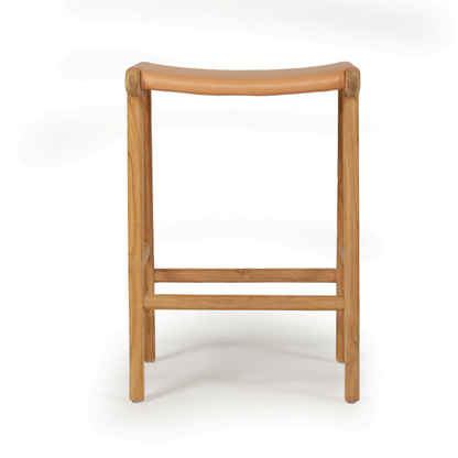 Natural Tan Leather and Teak stool