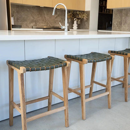Modern Kitchen featuring Sun Republic Olive leather and teak kitchen counter stools