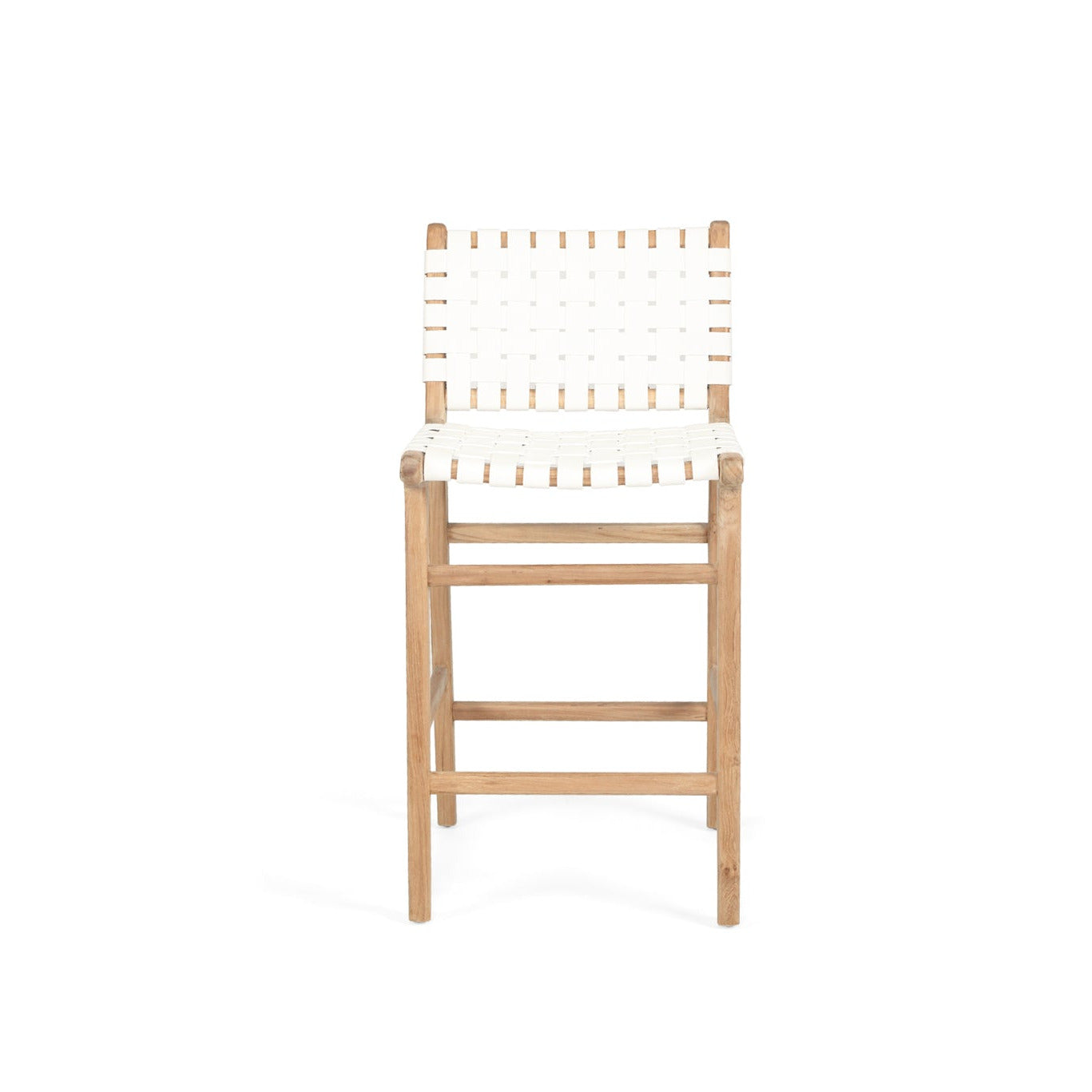 White woven leather and teak kitchen counter stool by Sun Republic