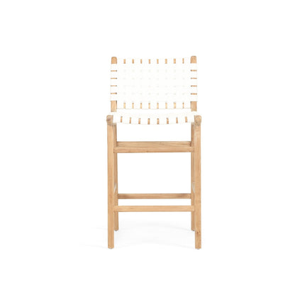White woven leather and teak kitchen counter stool by Sun Republic