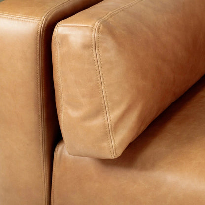 Close-up of a brown leather sofa