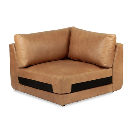 Brown leather corner sofa on a white background