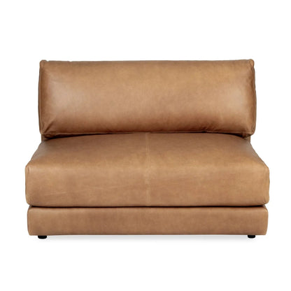 Brown leather armchair on a white background