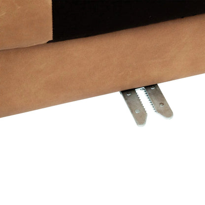Metal bracket attached to a wooden surface on a white background
