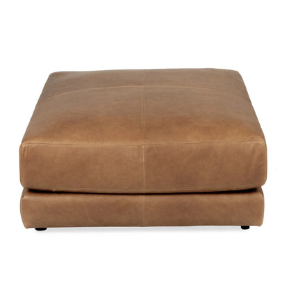 Brown leather ottoman on a white background