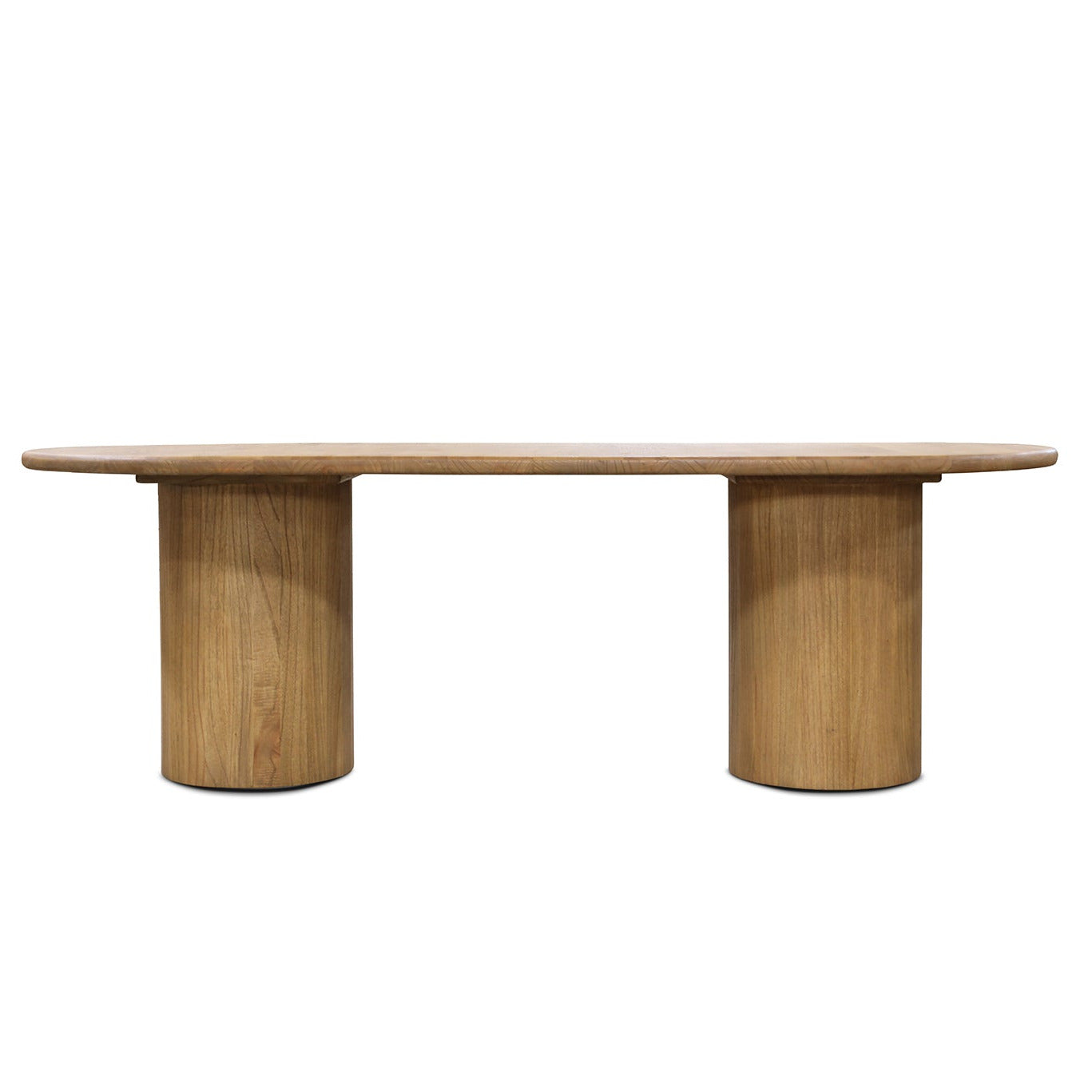 Wooden dining table with a minimalist design on a white background
