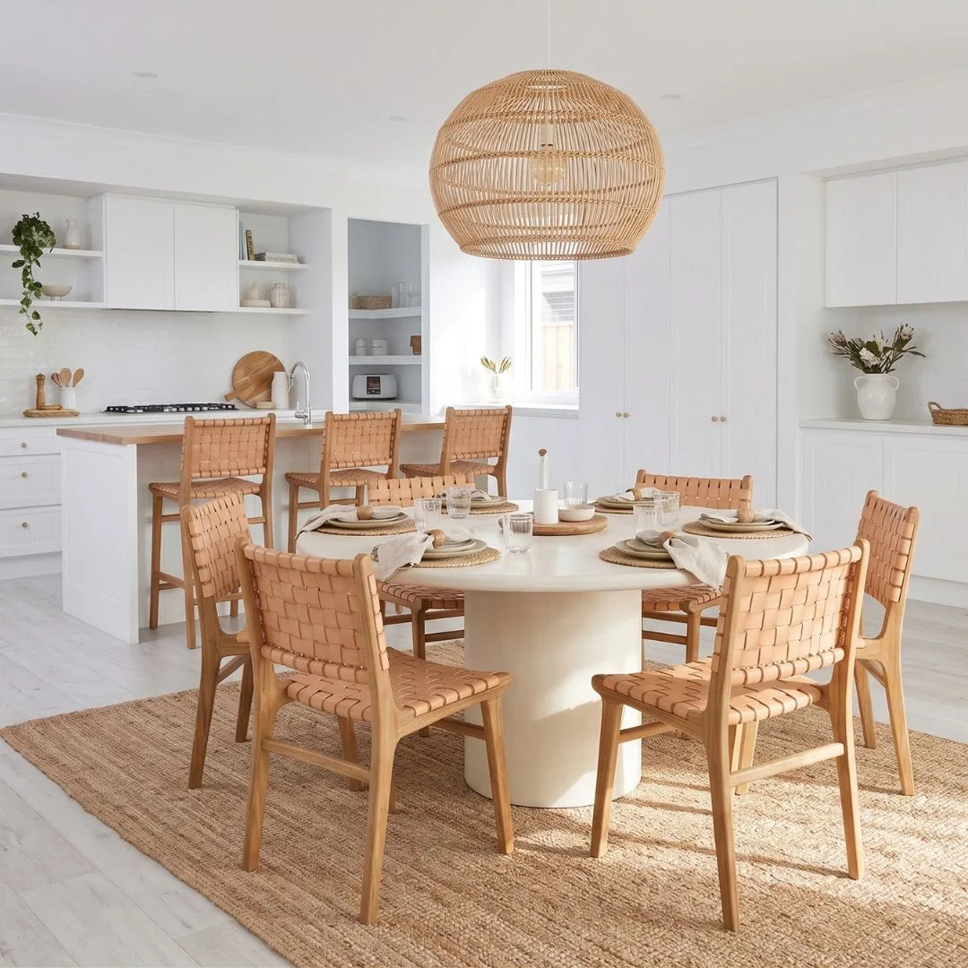 Otis Dining Chair - Woven Leather & Teak | Natural Tan