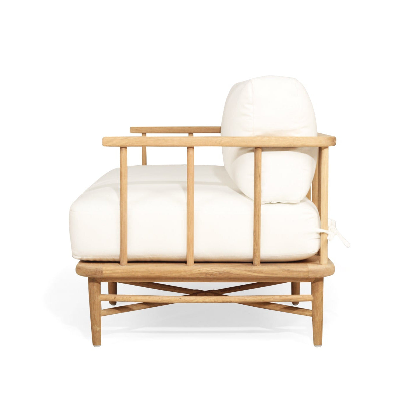 Wooden chair with white cushion on a white background
