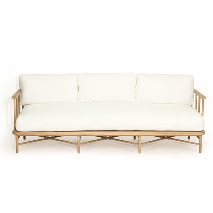 White sofa with a wooden frame on a white background