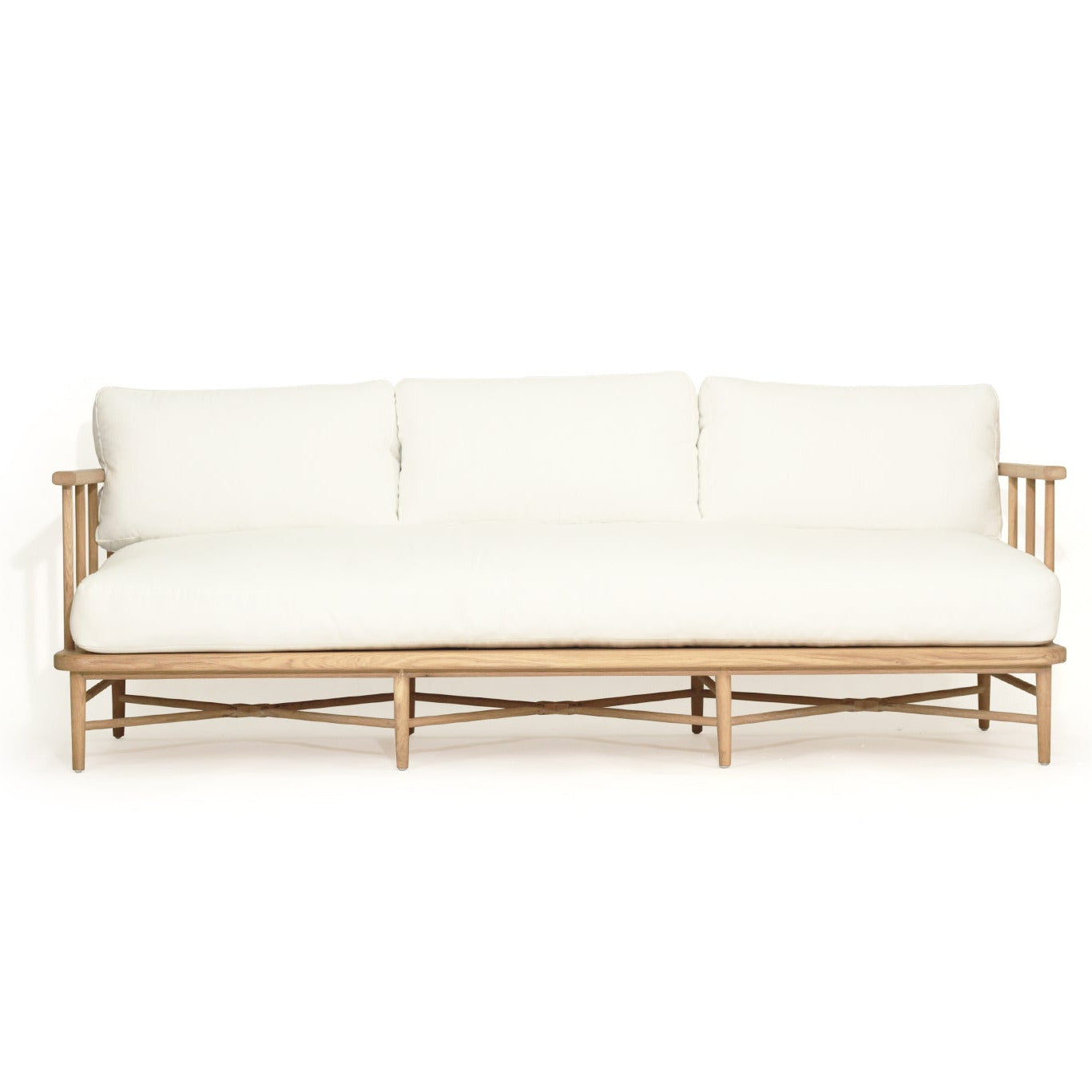 White sofa with wooden frame on a white background