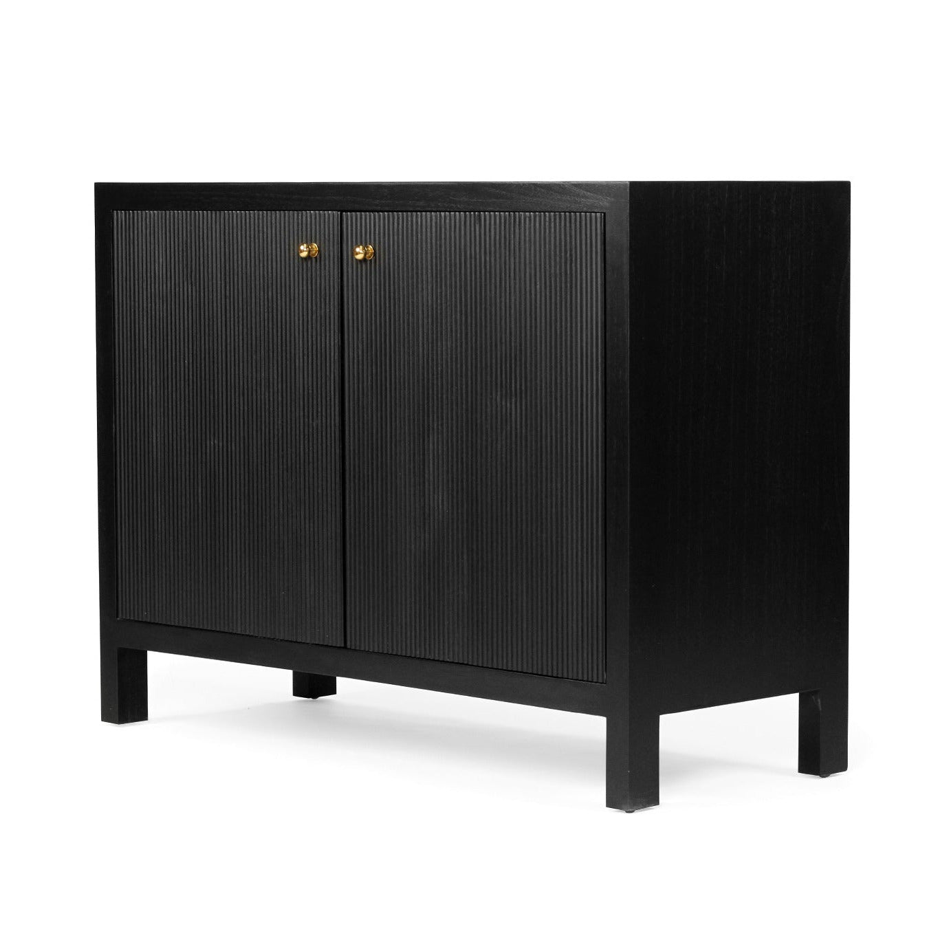 Black cabinet with two doors on a white background