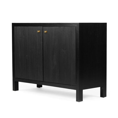 Black cabinet with two doors on a white background