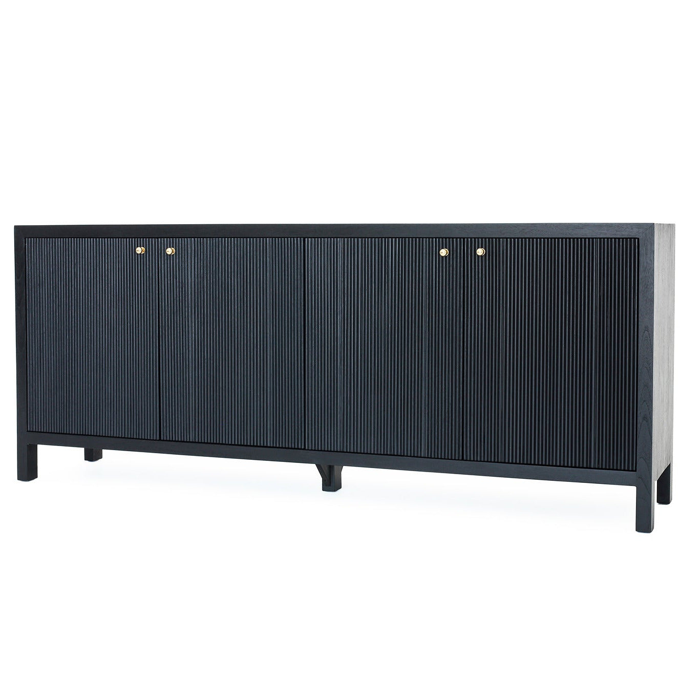Sun Republic Matte Black sideboard with gold handles on a white background